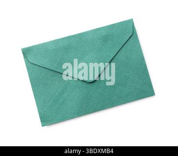 One closed green envelope isolated on white, top view Stock Photo