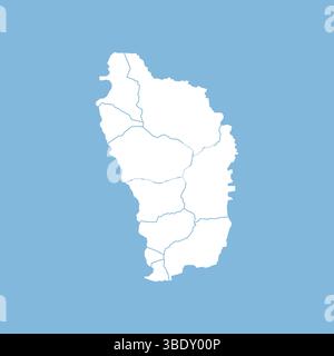 Blue flat map of Dominica with division to region. Dominica map isolated on white background. Vector illustration Stock Vector