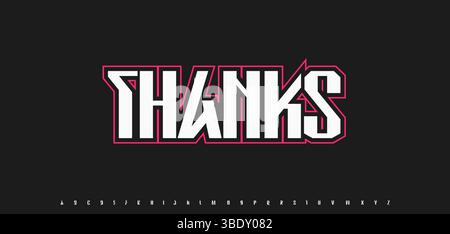 Thanks lettering in esport bold font style with outline effect. Great for headline, logo design, gamer audience or subscribers shoutout. Vector Stock Vector