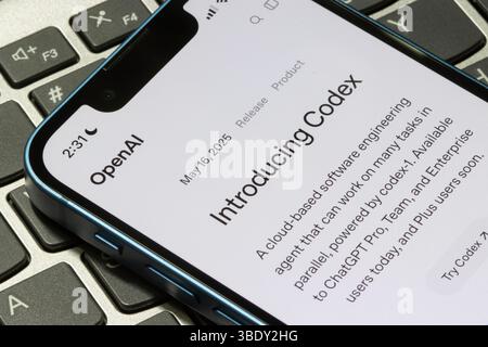 Introduction to Codex, a cloud-based software engineering agent powered by codex-1, is seen on the website of OpenAI on May 19, 2025. Stock Photo