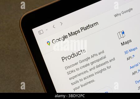 Webpage of Google Maps Platform is seen on Google's website on the screen of a computer. Stock Photo