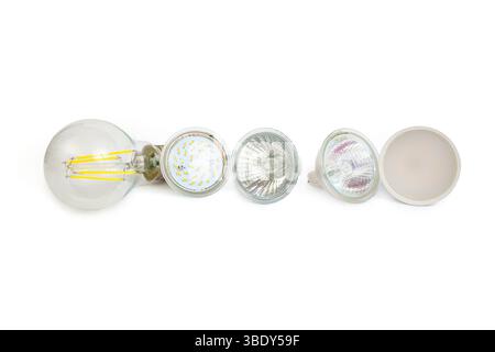 Many efficient led lightbulbs isolated on white Stock Photo