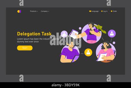 Collaboration and task delegation in a modern work environment. Illustrates team members engaging in communication and planning. Focuses on productivity and efficient operations. Vector illustration. Stock Vector