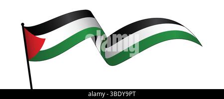 Waving Palestine Flag Vector Illustration, Symbol of Resistance, Identity, and Pride, Perfect for National Day, Protest Art, Awareness Stock Vector