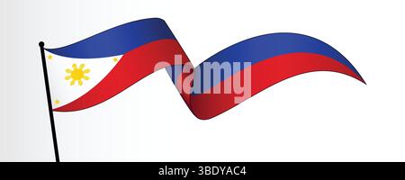 Waving Philippine Flag Vector Illustration, Symbol of Pride and Freedom in Motion, Perfect for Independence Day Celebrations Stock Vector