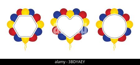Philippine Independence Day Balloon Frames Heart, Circle, Hexagon with Red, Blue, Yellow Colors, Festive Design for National Celebration & Decoration Stock Vector