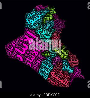 Iraq Text Style Regions. Country region names word clouds in Arabic ...