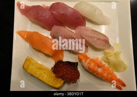 Sushi rolls on a plate,Japan,Asia. Stock Photo