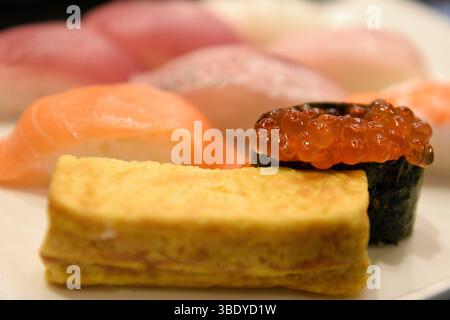 Sushi rolls on a plate,Japan,Asia. Stock Photo