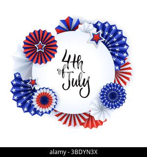 USA Independence Day 4th of July banner, poster, greeting card design template with colorful realistic 3d paper stars. Vector abstract holiday backgro Stock Vector