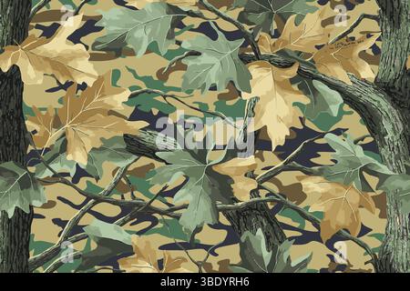 Real tree forest camouflage seamless pattern design pattern for hunting and military uniform. Hunting camouflage. Camo pattern Stock Vector