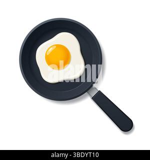 Frying eggs in a frying pan with a top view. Vector 3d illustration. Stock Vector