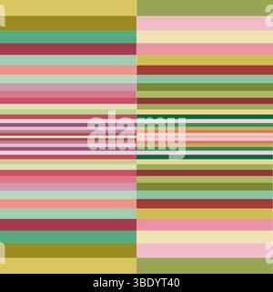A seamless vector pattern inspired by mid-century modern design, featuring horizontal stripes in green, pink, red, and yellow. Perfect for textiles, w Stock Vector