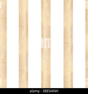Seamless striped pattern. Handmade watercolor illustration. Light brown vertical stripes, for packaging, textiles, wallpaper, printing and wrapping Stock Photo