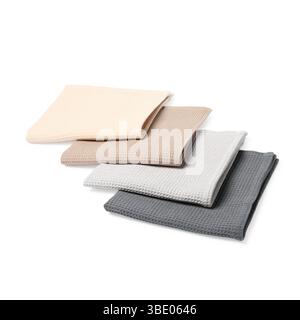 Many clean waffle towels isolated on white Stock Photo