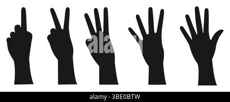 A collection of black silhouettes of hands. Hands counting from one to five. Vector illustration. Stock Vector
