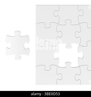 Puzzle piece and missing part in clean white layout, 3D rendering isolated on white background Stock Photo