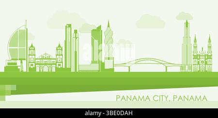 Green Skyline panorama of Panama city, Panama - vector illustration Stock Vector