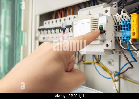 Hand Switching Circuit Breaker Electrical Panel Stock Photo