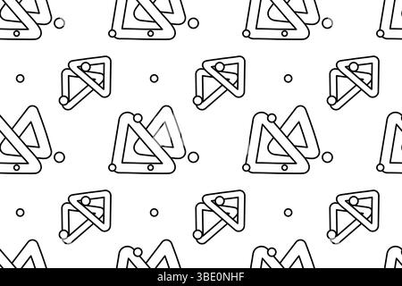 Seamless pattern, coloring page with abstract geometric vector doodle style triangles with confetti dots. For entertaining kids, black and white desig Stock Vector