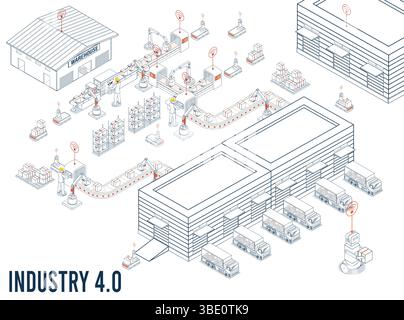 Smart Industry 4.0 with Factory automation, Autonomous robot industrial technology. The steps of the industrial revolution. Stock Vector