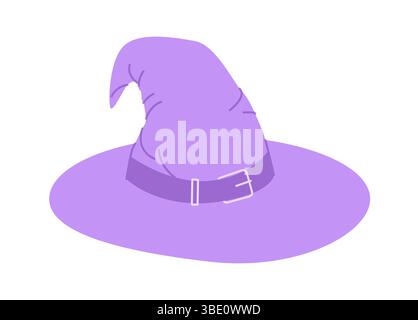 Wizard Hat Magic Head Fashion accessory cap with wide brim clothing technical illustration. Vector headgear for Men, women, unisex style, flat template CAD mockup sketch outline isolated Stock Vector