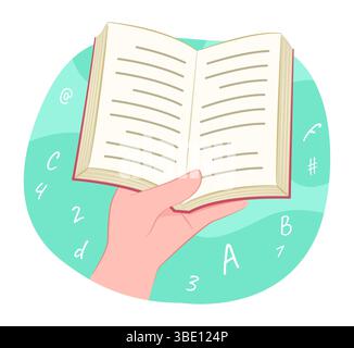 Human Hand Holding Book for Reading and Education Concept Illustration Clip Art Stock Vector