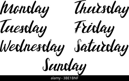 Handwritten days of the week in elegant cursive font, perfect for ...