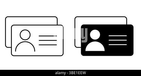 Driver license and ID card icon set in black and white style for identification documents personal identity graphics templates and minimalist vector Stock Vector