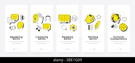 Language learning mobile app onboarding screens Stock Vector
