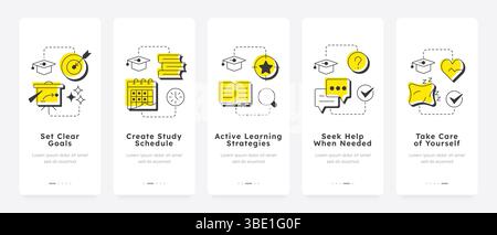 Studying methodology mobile app onboarding screens Stock Vector