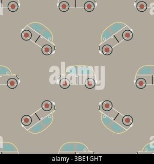 Outlined retro car pattern on muted background Stock Vector