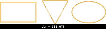 Collection of golden luxury frames. 3d realistic rectangle, triangular, oval object mockup for photoframe. Geometric decorative border for certificate Stock Vector