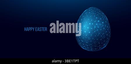 Easter Egg, glowing blue lowpoly wireframe on a dark background. Vector illustration design concept Happy Easter. Stock Vector
