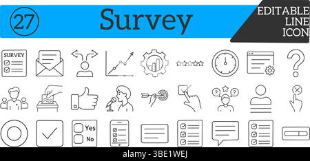 User Poll and Form Icons – Thin Line Survey Elements for UI/UX Stock Vector