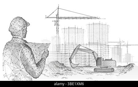 AI engineer and construction site. Building 3D Printing Stock Vector