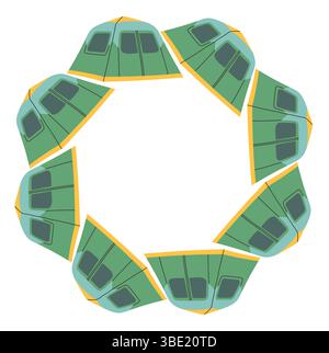 Camping tent circle frame. Simple green blue yellow tent border. Camping shelter in nature on summer holiday. Outdoor adventure flat vector Stock Vector