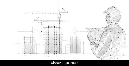 AI engineer and construction site. Building 3D Printing Stock Vector