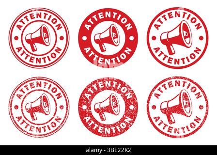 Megaphone news attention round Grunge stamp icon shape symbol. Voice sound speech logo silhouette sign. Loudspeaker amplifier. Vector illustration ima Stock Vector