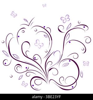 Decorative Illustration  with Floral Swirls and Dots on Light Grey Background Stock Vector