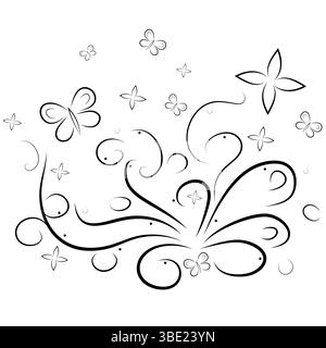 Decorative Illustration  with Floral Swirls and Dots on Light Grey Background Stock Vector