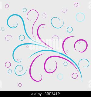 Decorative Illustration  with Floral Swirls and Dots on Light Grey Background Stock Vector