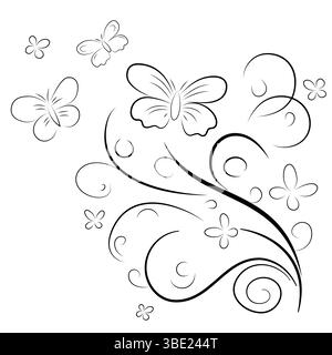 Decorative Illustration  with Floral Swirls and Dots on Light Grey Background Stock Vector