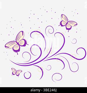 Decorative Illustration  with Floral Swirls and Dots on Light Grey Background Stock Vector