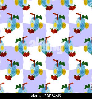 Seamless Lemonade Strawberry Drink Pattern Stock Vector