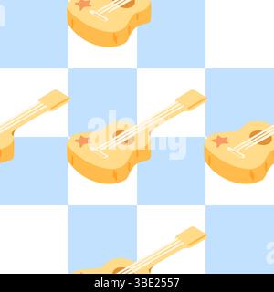 Seamless Cartoon Guitar Pattern Design Stock Vector