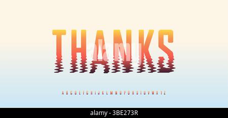 Sunset gradient thanks typography with water ripple reflection effect. Warm colors font with summer beach vibe for travel poster, vacation blog Stock Vector