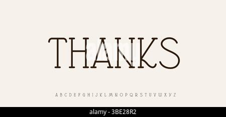 Elegant serif font spelling thanks in classic minimalist style. Refined vintage typography with clean lines. Ideal for wedding invitations, branding Stock Vector