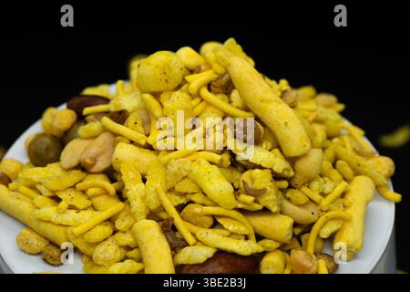 Assorted Indian Tea-Time Snacks in Sectioned White Wooden Box – Selective Focus Stock Photo