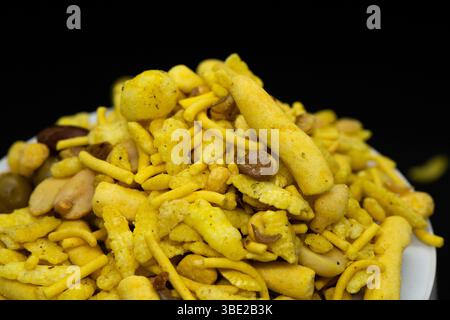 Assorted Indian Tea-Time Snacks in Sectioned White Wooden Box – Selective Focus Stock Photo